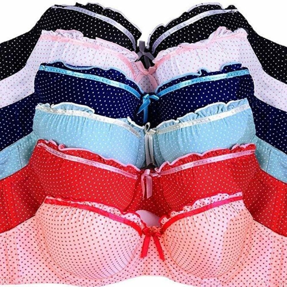 NEW Sofra Womens 34B 6 Pack Bra Ruffle Polka Dot Print Bras Bundle Set Underwire